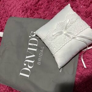 David's Bridal White Satin Pillow with Lace